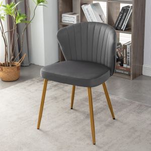 Chaise accent velours, pieds métal or, moderne