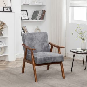 Fauteuil accent microfibre gris cadre bois style mi-siècle salon
