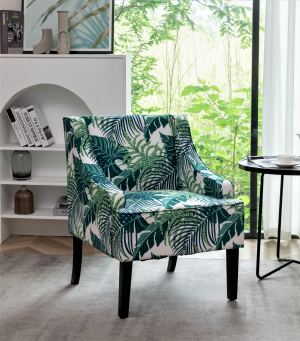 Chaise Accent Tissu Bois Massif Recessed Arms Pieds