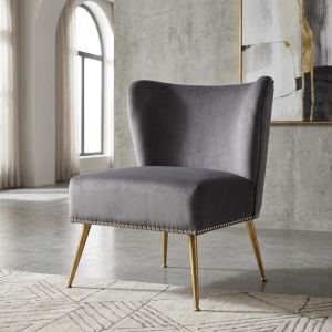 Fauteuil accent tissu imprimé sans bras pieds métal