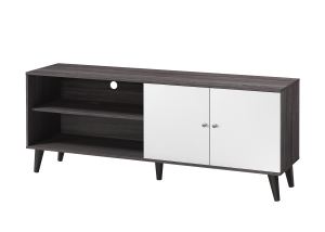Meuble TV 63 po 2 tablettes 1 armoire gris foncé blanc