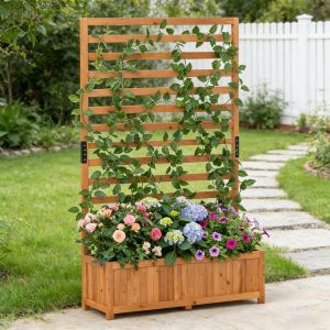 Jardinière surélevée bois 59po, treillage vertical