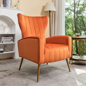 Fauteuil d'accent velours pieds métal, style wingback