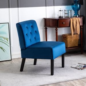 Reese 53 - Fauteuil accent velours bleu, capitonné, 2 pièces