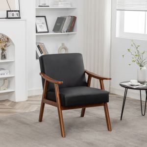 Fauteuil accent microfibre cadre bois noir mid-century