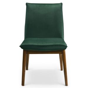 Monza Chaise salle à manger velours vert - Set de 2, pieds noyer