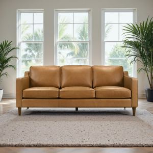 Canapé Cooper tan cuir mi-siècle moderne