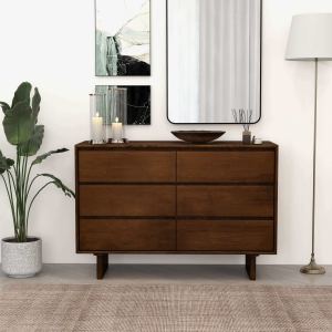 Commode Dubrovnik mi-siècle noyer 6 tiroirs 32,2x47,2x17,7po