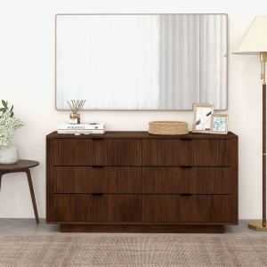 Commode Lola mi-siècle 6 tiroirs, meuble TV, noyer