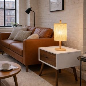 Lampe de table européenne chêne naturel, design décoration villa