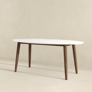 Ada table salle oval massif design blanc brun 29.7"