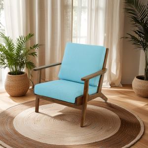 Fauteuil lounge Connor lin bois massif bleu ciel