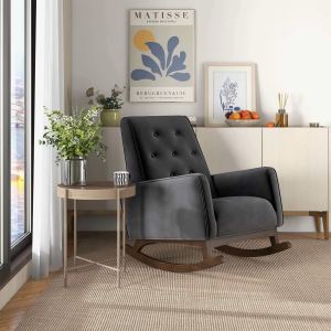 Fauteuil berçant Demetrius tissu gris foncé cadre bois massif
