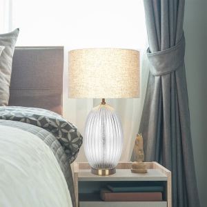 Lampe Aurora verre côtelé socle abat-jour lin