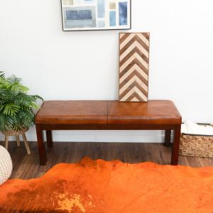 Banc cuir tan antique Austin avec rayures