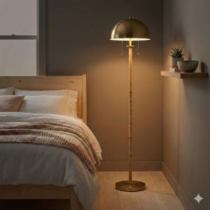 Lampadaire Allure 2 lumières laiton doré détails rotin chaîne