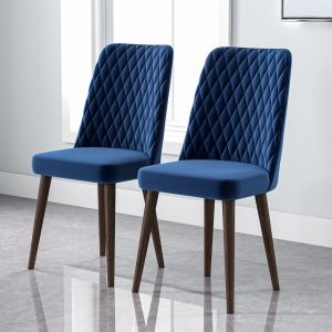 Chaise salle à manger Katie mid-century velours ensemble 2 bleu bois