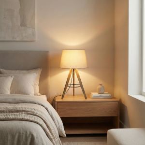 Lampe table chevet bois 3 pieds LED 110V
