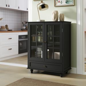 Buffet noir portes verre tiroir moderne
