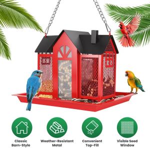 Mangeoire oiseaux maison fer suspendue vitre toit 15,75 po