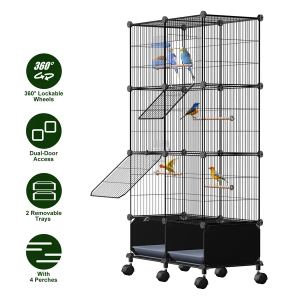 Cage oiseau intérieur 46", 4 perchoirs bois