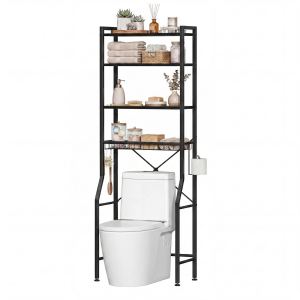 Étagère salle bain 68 po, fer et bois, rangement serviettes