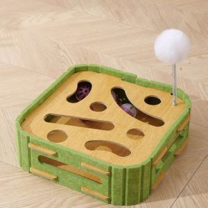 Eco-Friendly Cat Scratcher Toy With Interactive Balls KittenLounge Furniture Protector Multipurpose Cats Play Board ForPlaying Clawing Square Design Green & Yellow Felt SisalMaterial Compact Size 30cm