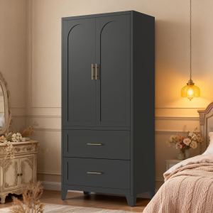 Armoire métallique 71po noir 2 portes, 2 tiroirs, tringle à vêtements