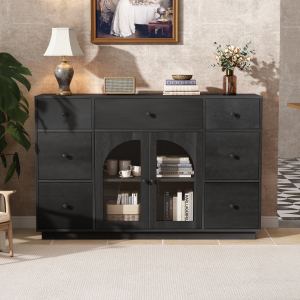 Armoire rangement 2 portes 7 tiroirs, noir