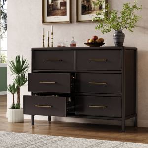 Armoire rangement 6 tiroirs style élégant brun foncé