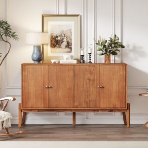 Buffet vintage 56,8 L x 18 P x 34,2 H, 4 portes, MDF et placage acacia