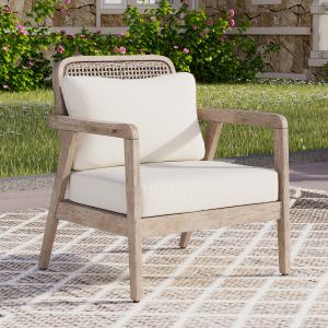 Fauteuil club acacia, coussin épais, 400lbs, brun clair/beige