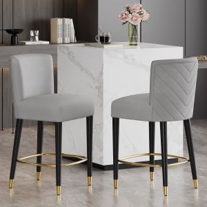 Tabouret 27 po design tissus gris repose-pieds or