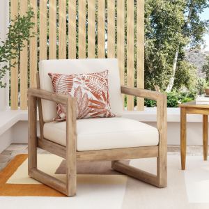 Chaise club acacia patio, coussin épais imperméable, beige