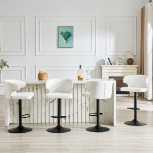Chaise Bar Pivotante Ajustable Cuir PU Sangle Dossier Blanc 4 Pièces