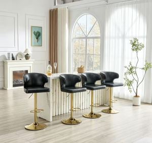 4x Chaise bar rotative PU, hauteur ajustable, noir, 300lbs