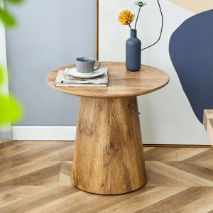 Natural Wood Grain MDF Round Coffee Table - 19.6 Diameter, 18.8 Height.Natural Wood Grain Texture Sticker,Exquisite Wood Grain Surface,Flexible MatchingMRound Tabletop Design.