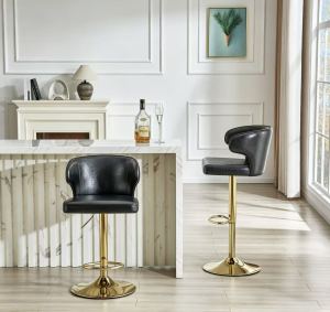 Chaise bar rotatif PU noir, dossier ceinture, 300 lb, 2 pces