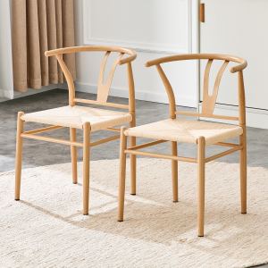 Fauteuil style médiéval Y, siège tressé, ensemble 2x