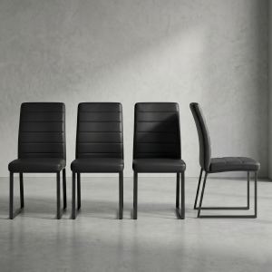 4 chaises bureau PU mousse haute densité pieds fer plusieurs couleurs