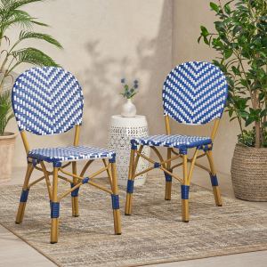 Ensemble 2 chaises bistro Osier PE/Alu, bleu marine