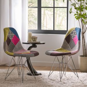 Fauteuil accent patchwork bohème, motif géométrique, 2 unités