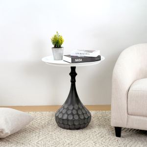 Table basse métal piédestal texture martelée blanc noir