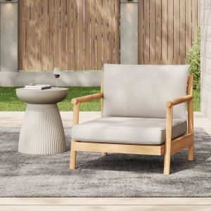 Fauteuil club acacia extérieur, coussin, teck beige