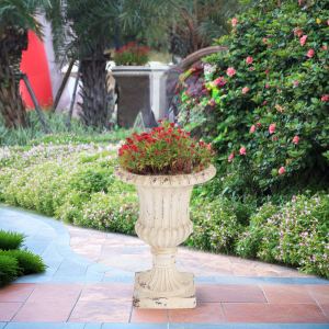 Urne de jardin MGO, blanc antique, 19,25 H