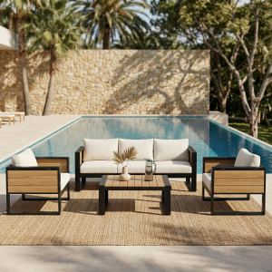 Ensemble mobilier patio 5 places, cadre alu, coussins beige, tout-temps