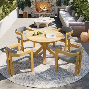 Ens. 5 pièces table ronde acacia, 4 chaises, gris