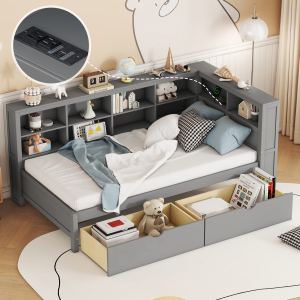 Lit double tiroirs USB gris