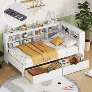Lit double tiroirs USB blanc