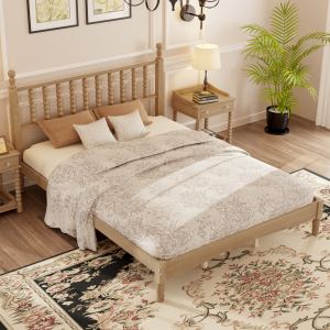 Lit Plateforme Queen Bois Tête Forme Calebasse Slats Bois Naturel